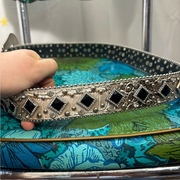 Y2K Party Girl Western Snakeskin Faux Leather Rhinestone Studded Belt 33-38” - Picture 6 of 14